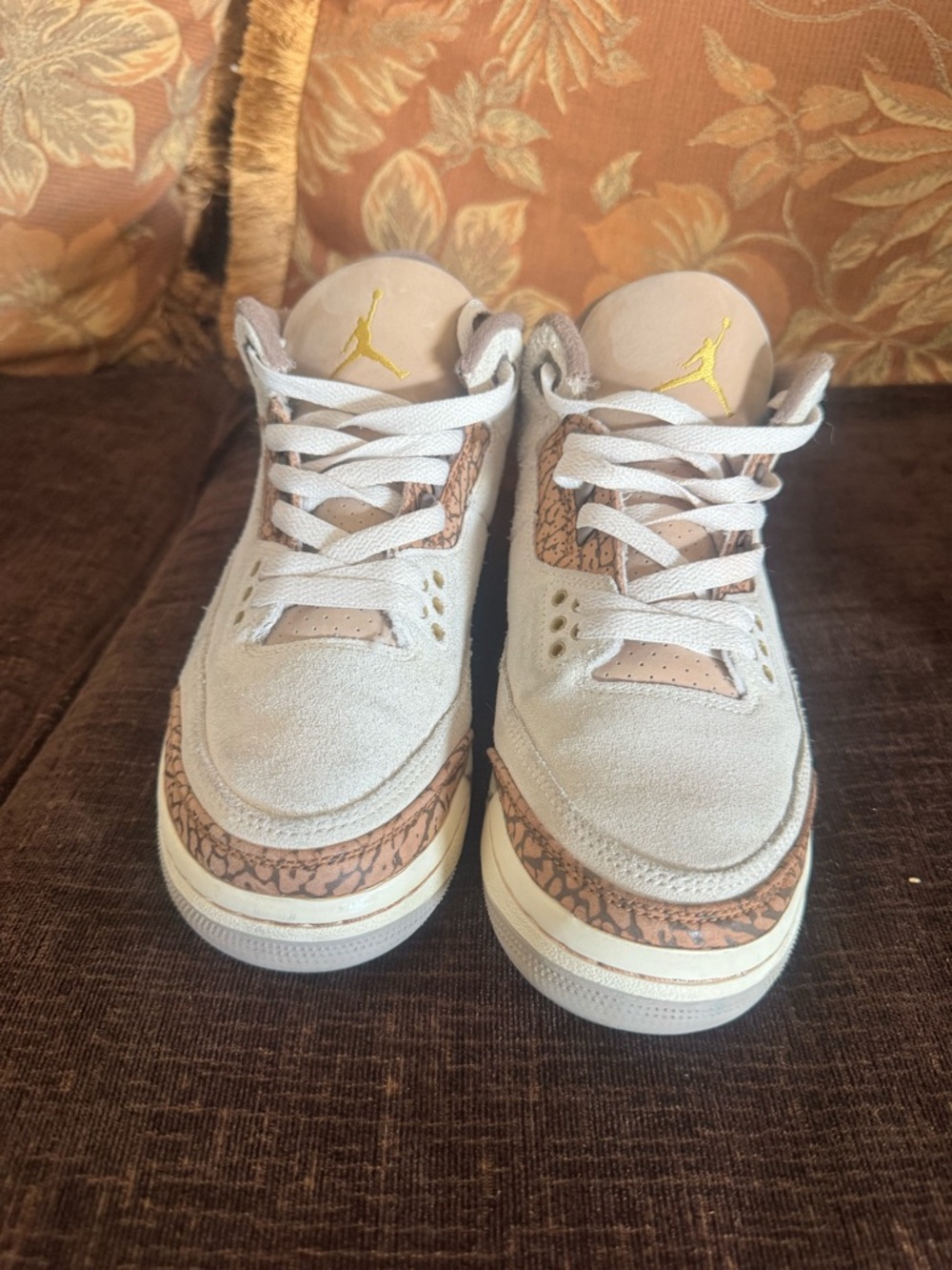 Jordan Kids Suede Sneakers in Light Gray, Tan and Gold